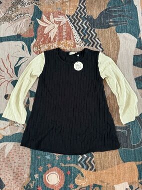 Verge Girl Black Ribbed Knit Top with Cream Long Sleeves